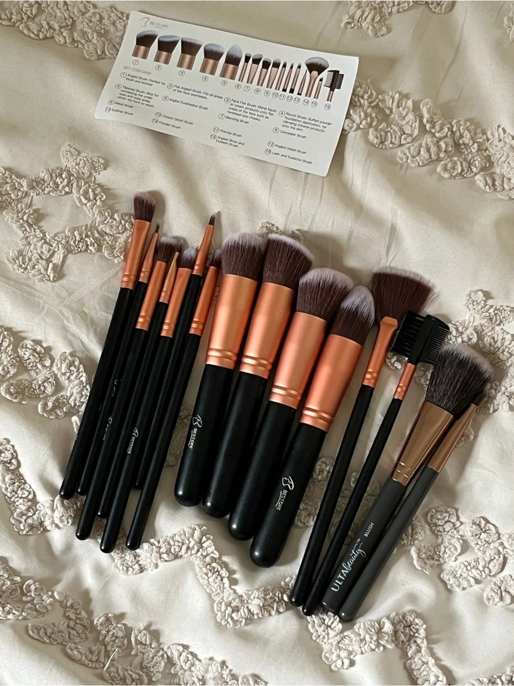 Black & Rose Gold Makeup Brush Set - 15 Piece Collection